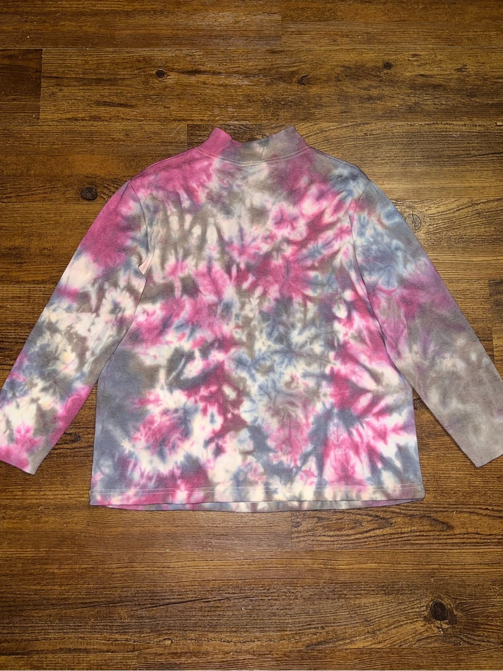 Ultra Soft Pink Tie Dye Gray Abstract Cozy Mock Neck Pullover Retro 90’s Size L - Picture 2 of 10